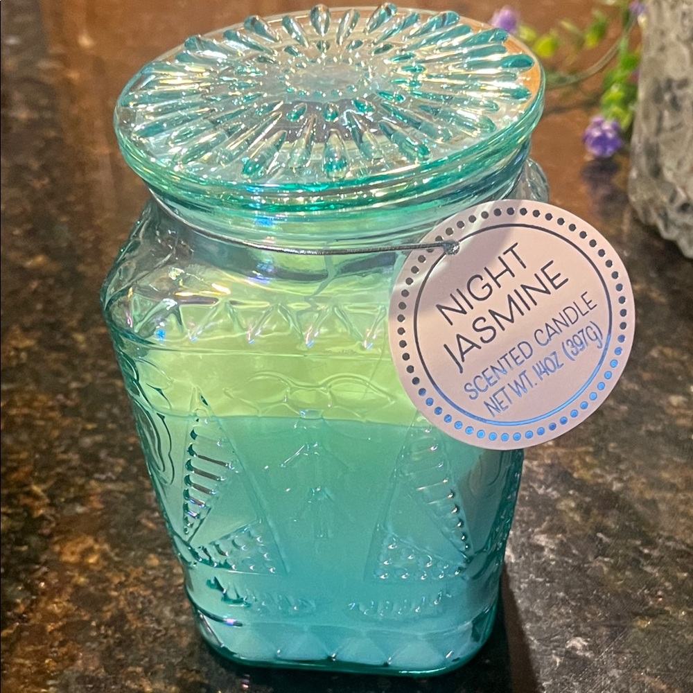 Aqua iridescent Glass Candle Holder Set - Picture 6 of 11